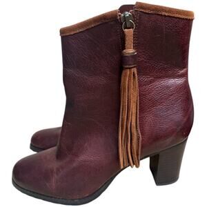 Lauren Ralph Lauren Carah Brown Leather Fringe Heel Boots Women's Size 9B
